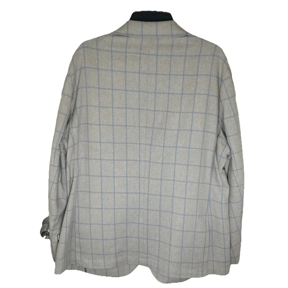 J. M. Haggar Slim‎ Fit Blue/Tan Linen Windowpane Blazer Sport Coat Men's 46R NWT